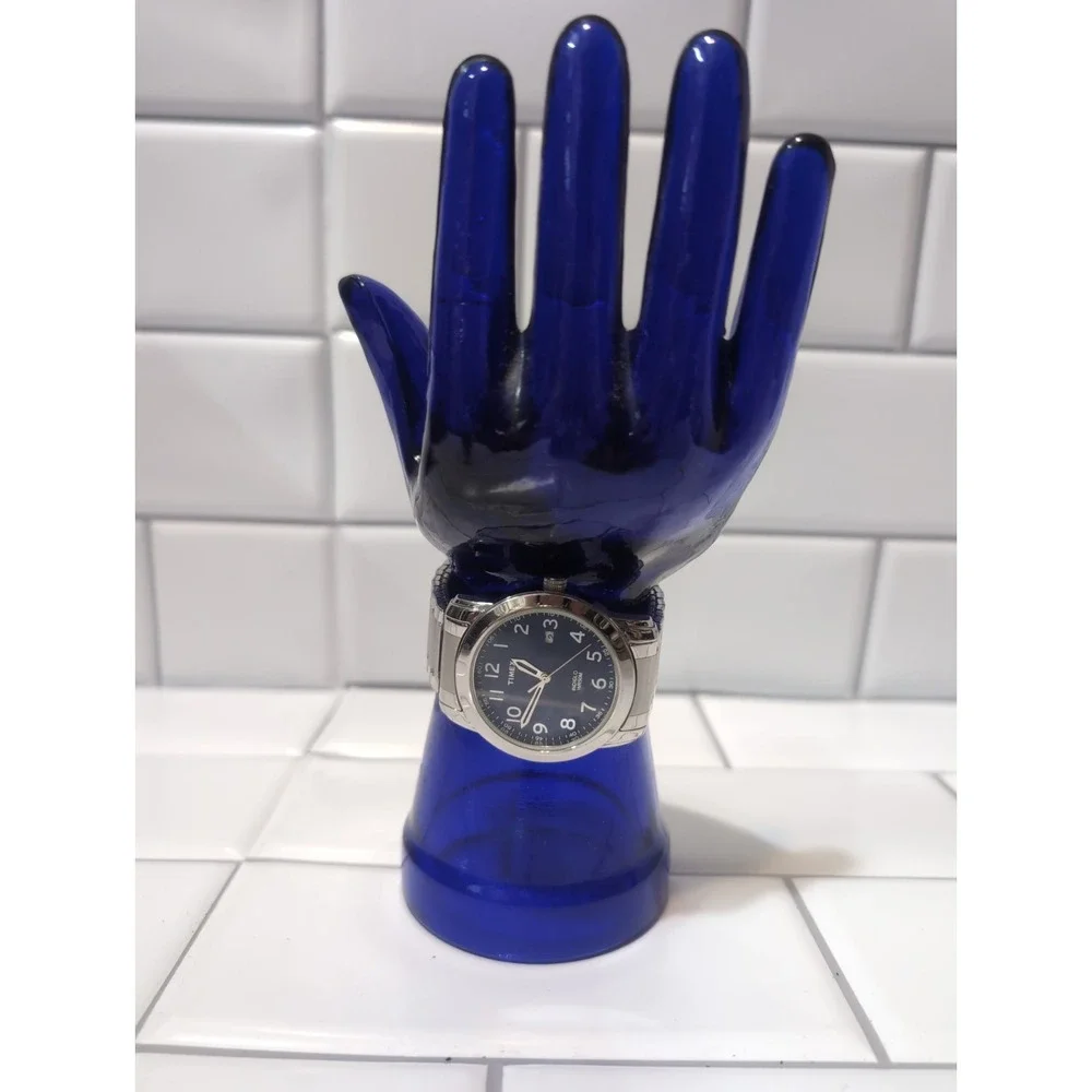 Timex Men's Quartz Watch Blue Arabic Dial Date Silver Stainless Bracelet Parts